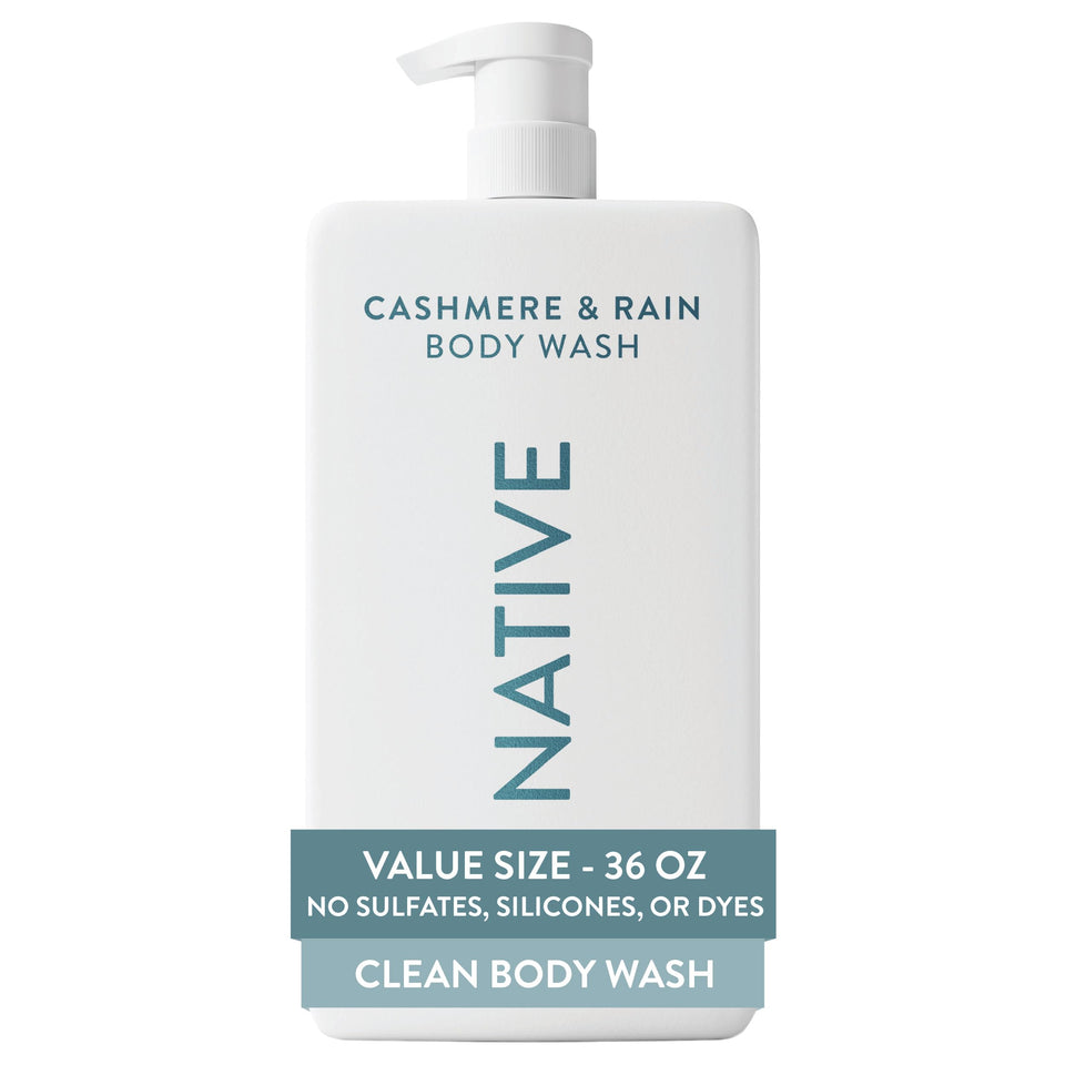 Native front pump bottle showing size and brand for value and convenience