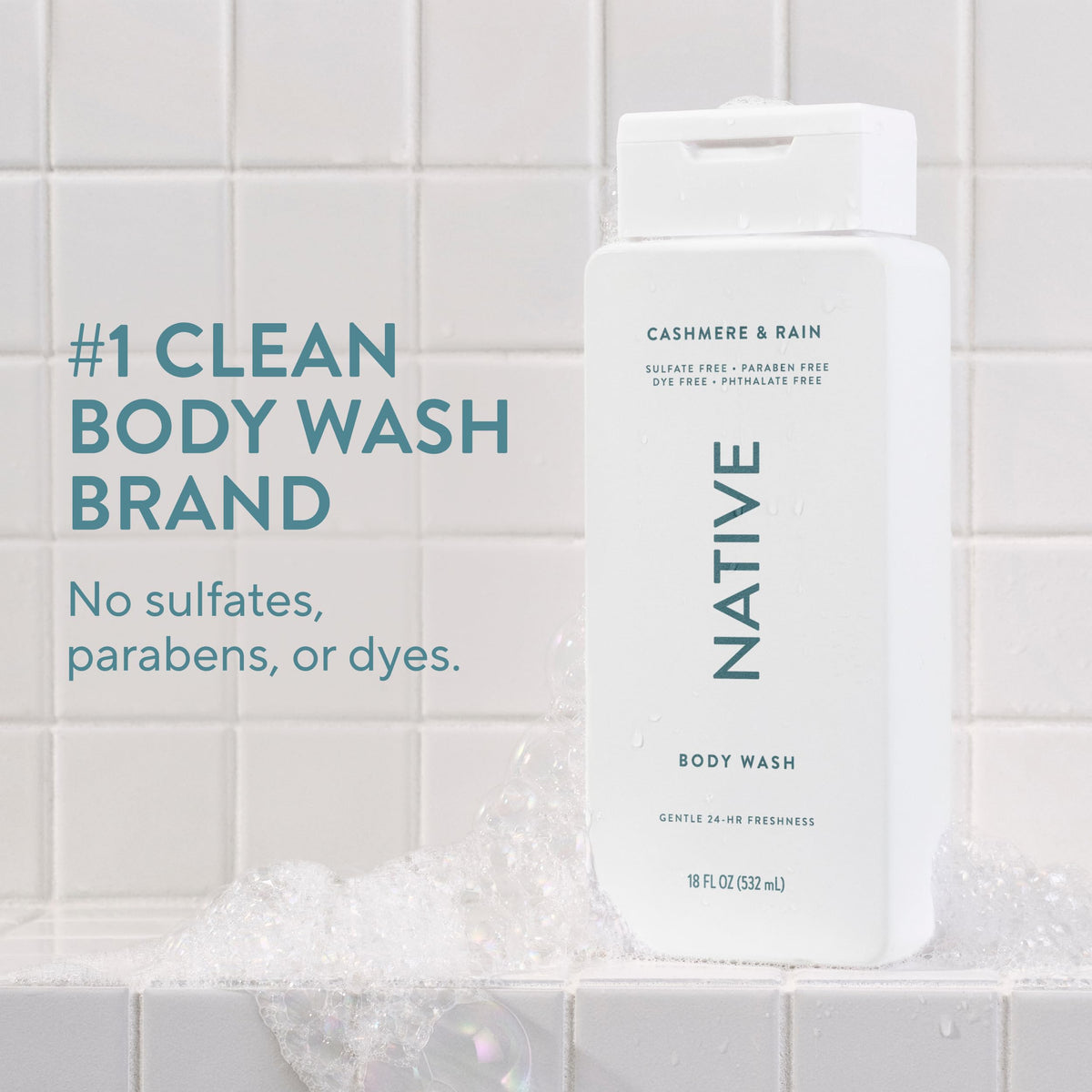Native pump and label closeup highlighting easy dispensing benefit