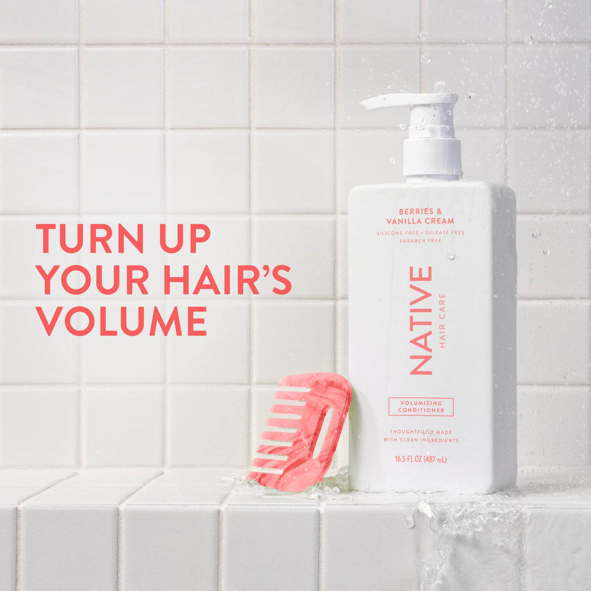 Native close-up pump dispensing conditioner for easy application
