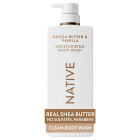 Native front bottle packaging showing cocoa butter vanilla scent and size benefit