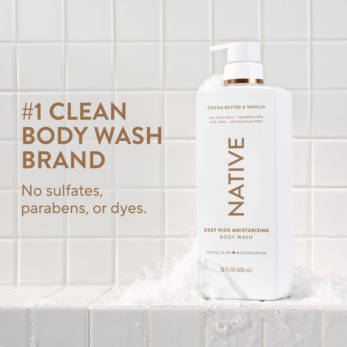 Native pump closeup highlighting easy dispensing and controlled application benefit