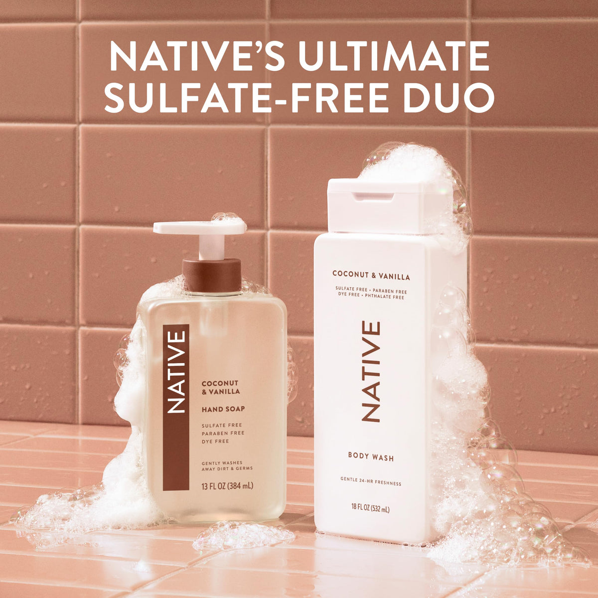 Native bottle in a family bathroom setting showing shared-use convenience benefit