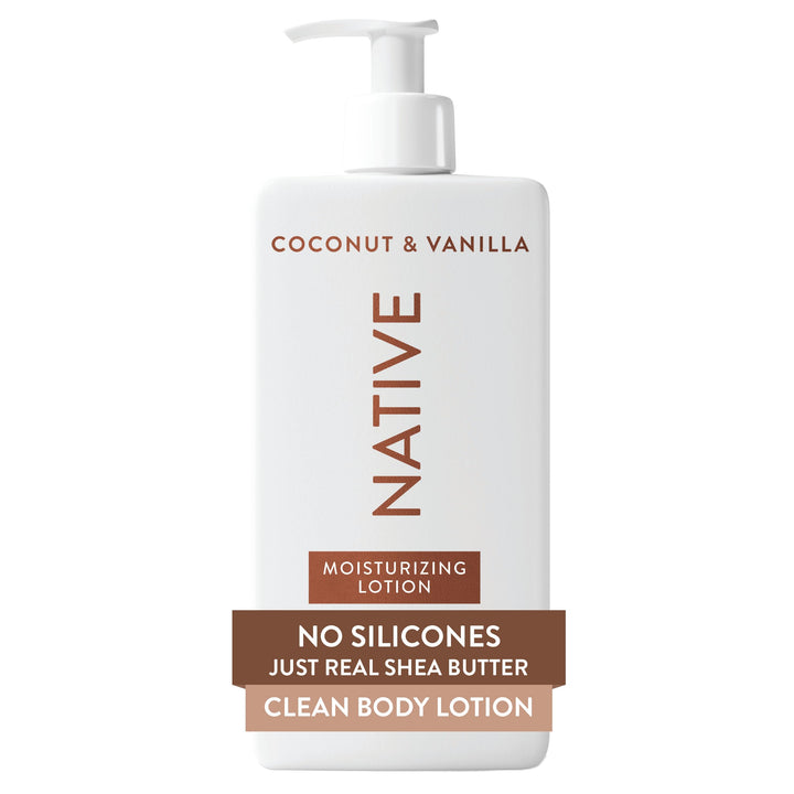 Native coconut & vanilla front pump bottle showing product and easy dispensing benefit