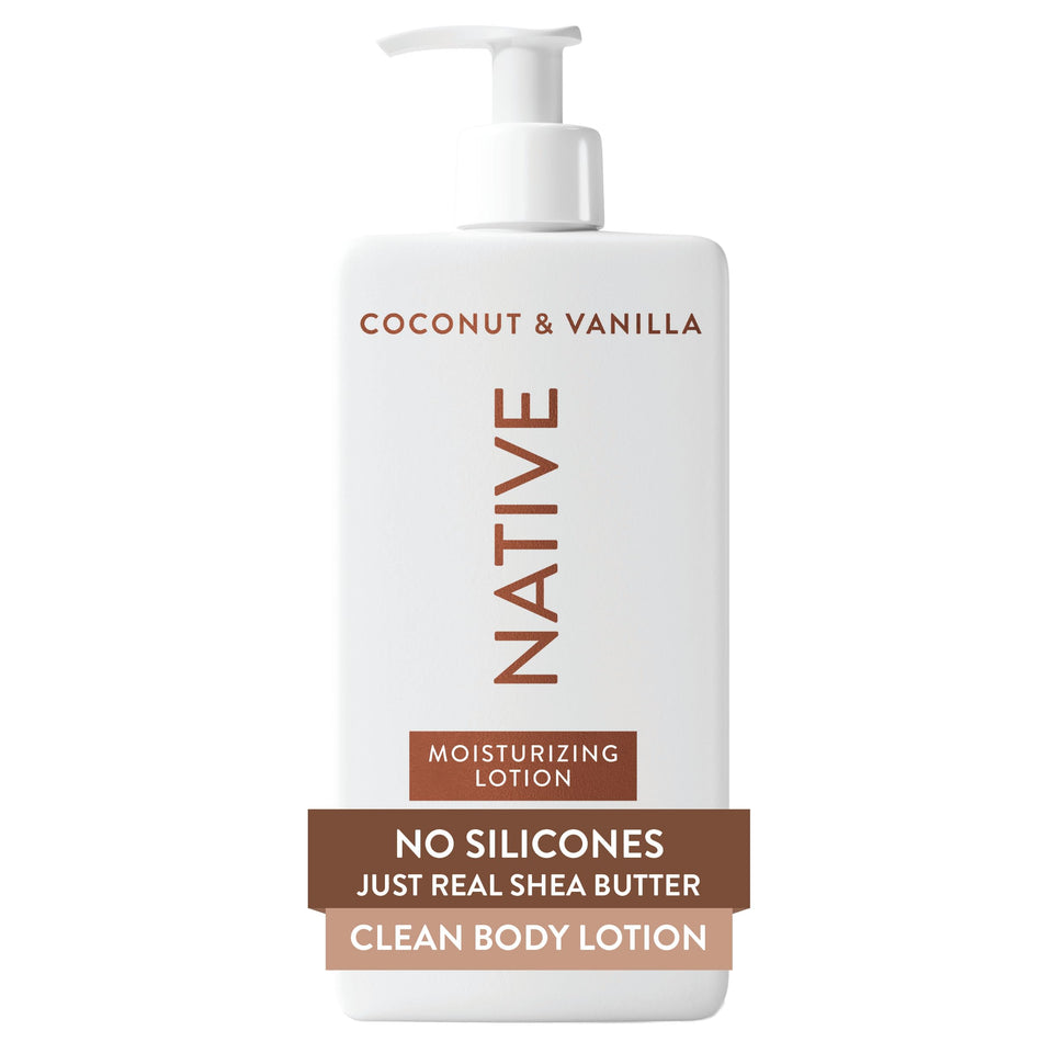 Native coconut & vanilla front pump bottle showing product and easy dispensing benefit