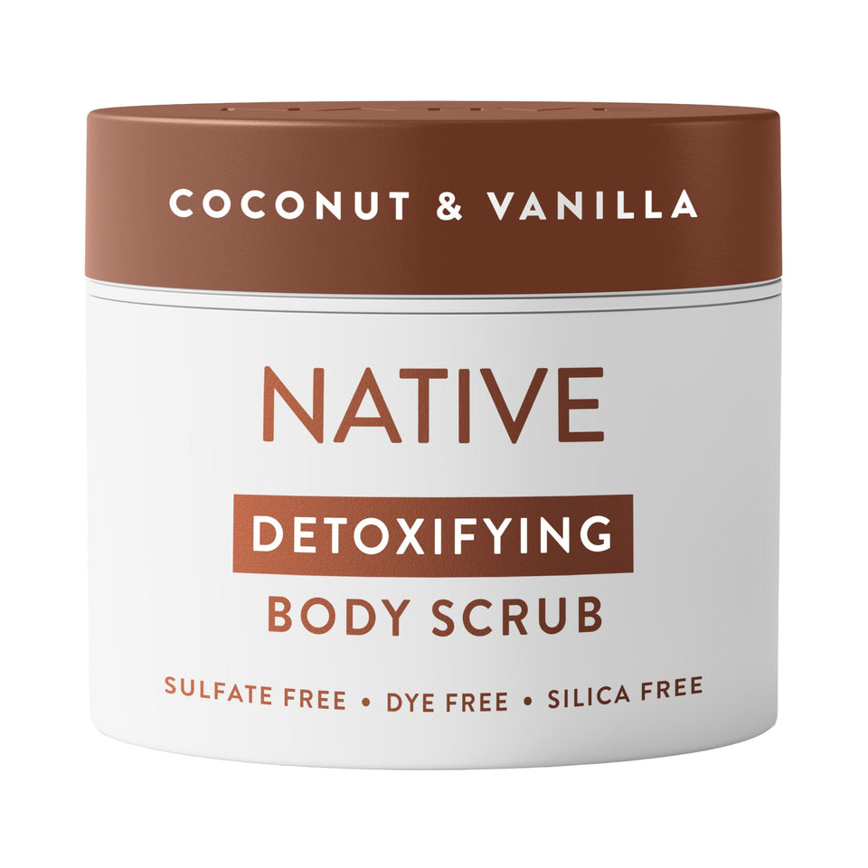 Native front packaging showing 12 oz scrub with scent and benefit