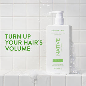 Native back label with ingredients list highlighting naturally derived formulation benefit