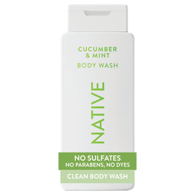 Native front label showing cucumber and mint scent and 18 oz size benefits