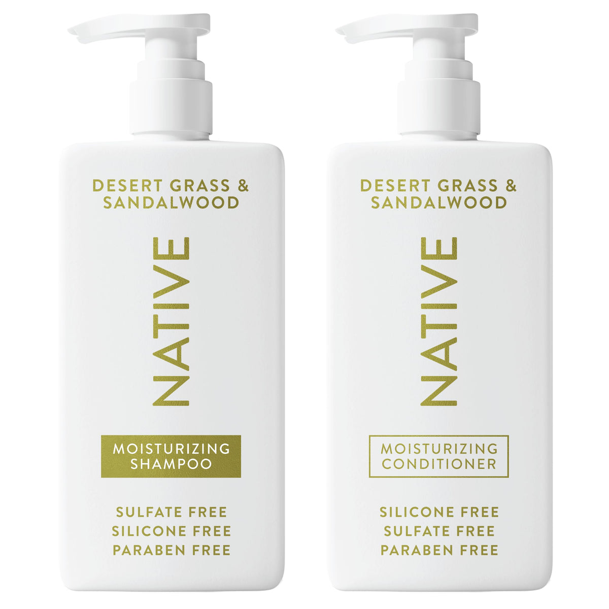 Native front packaging showing shampoo and conditioner pair and clean design