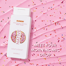 Native Dunkin Strawberry Frosted pump detail highlighting easy dispensing and control