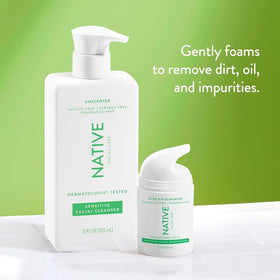 Native gel texture on hand demonstrating gentle, non-greasy lather for soft skin