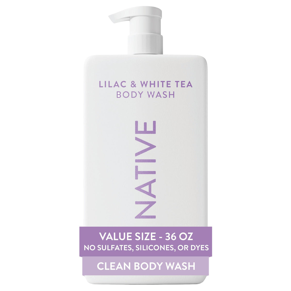 Native front packaging 36 oz pump clearly showing brand and volume benefits