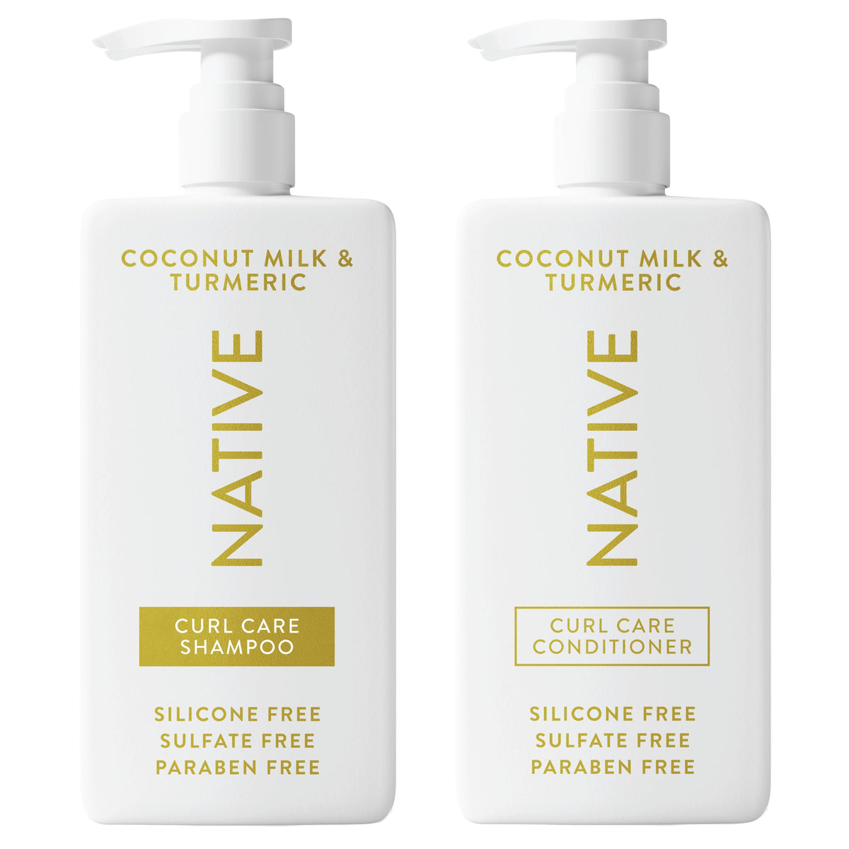Native front packaging showing bottles and coconut turmeric scent promoting gentle cleansing