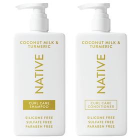 Native front packaging showing bottles and coconut turmeric scent promoting gentle cleansing