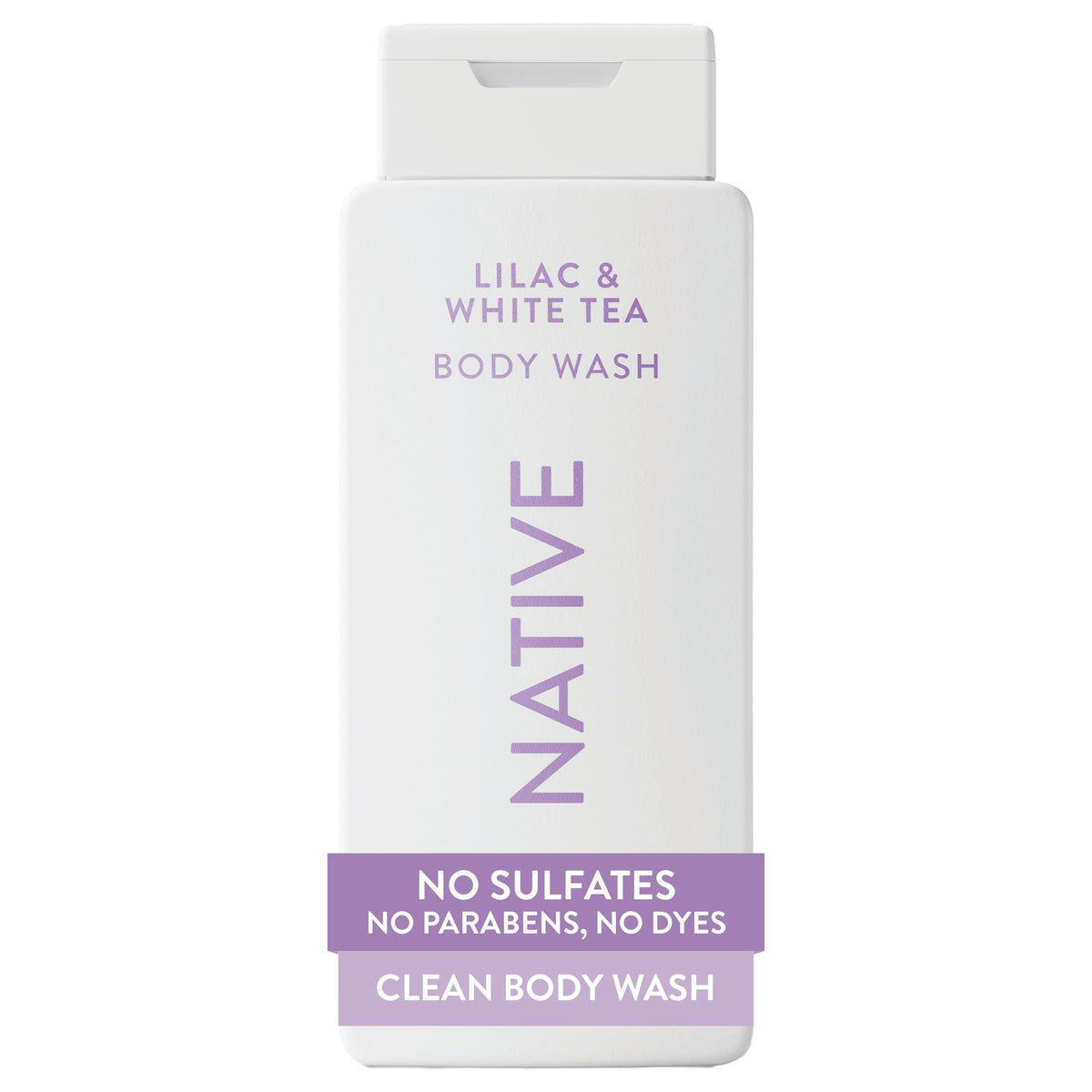 Native front packaging showing lilac and white tea scent and clear benefits