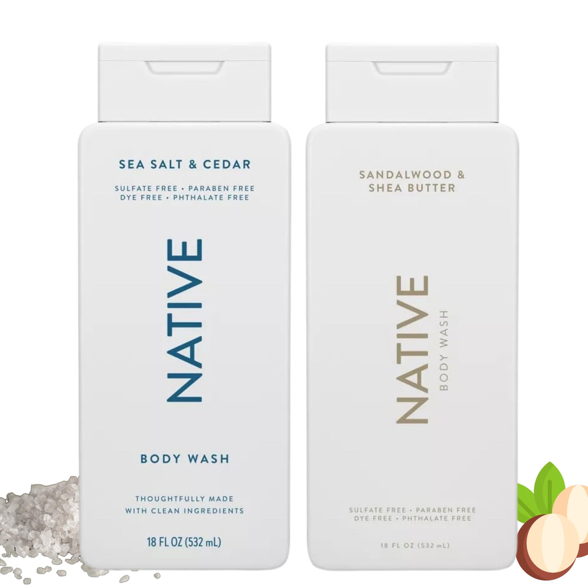 Native front packaging showing both 18oz bottles and clear scent labels benefiting selection