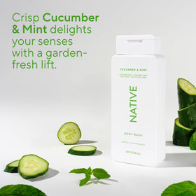 Native ingredient closeup with cucumber and mint highlighting fresh scent