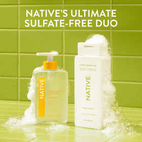 Native aloe and green tea botanicals representing natural fragrance and soothing benefit
