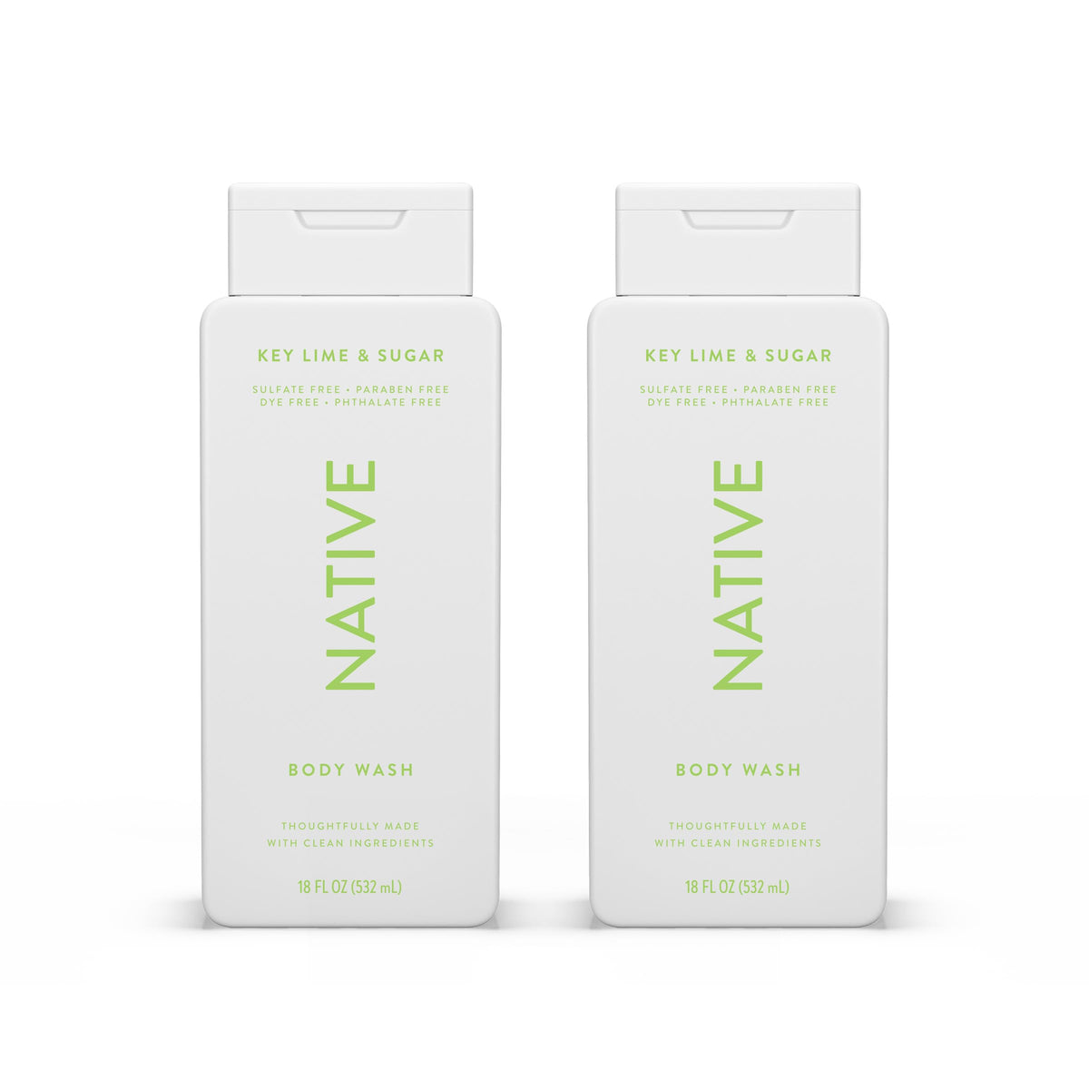 Native front label showing key lime and sugar scent and clean ingredients benefit