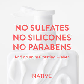 Native conditioner styled on bathroom shelf suggesting clean routine and pleasant scent benefit