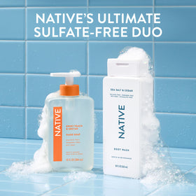 Native bottle on bathroom shelf showing spa-like scent and aesthetic