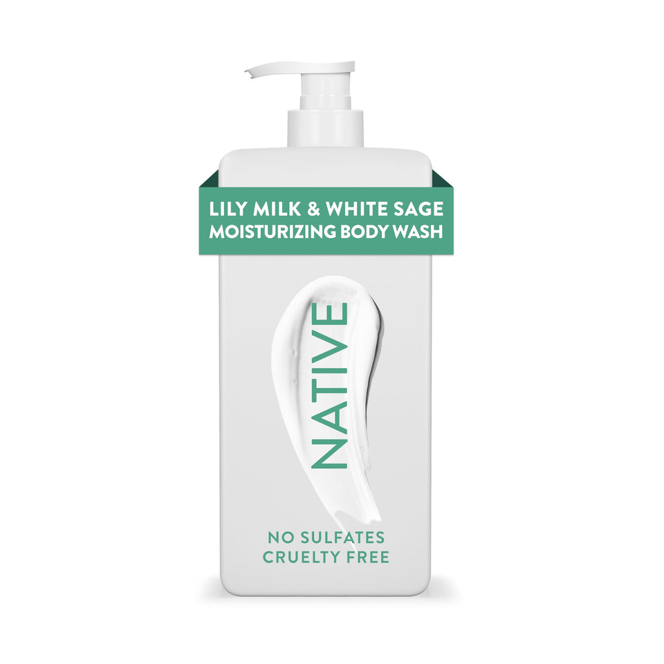 Native front packaging showing Lily Milk & White Sage and benefit of hydration