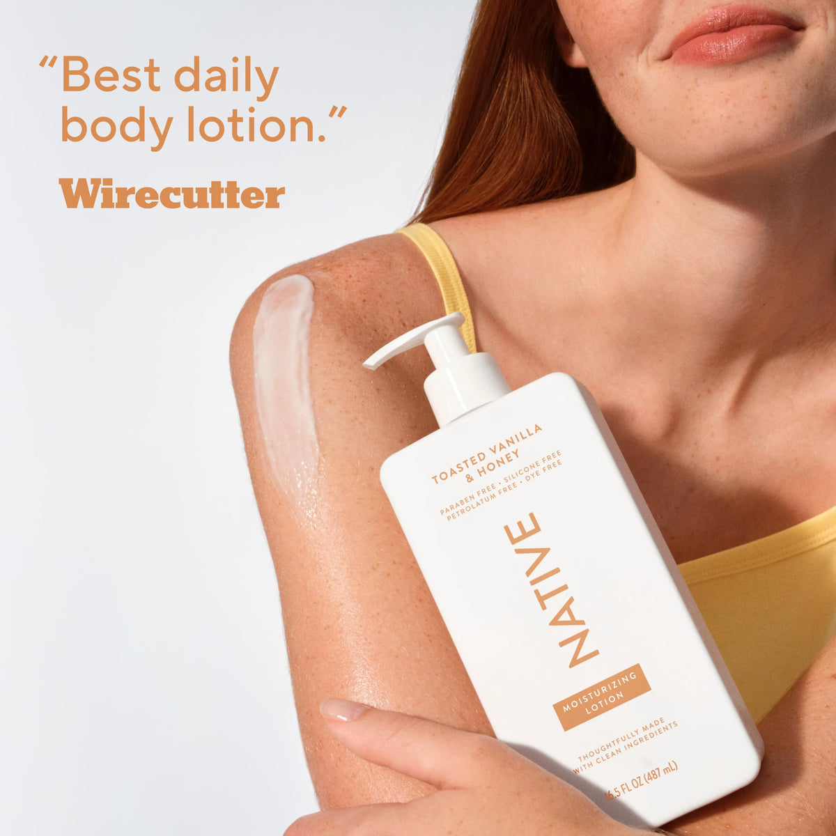 Native lotion being smoothed on arm to hydrate and soften skin