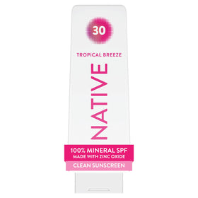 Native front packaging showing SPF 30 and tropical scent, clear product identity and benefit