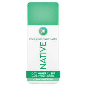 Native sunscreen front packaging showing SPF 30 and scent benefits