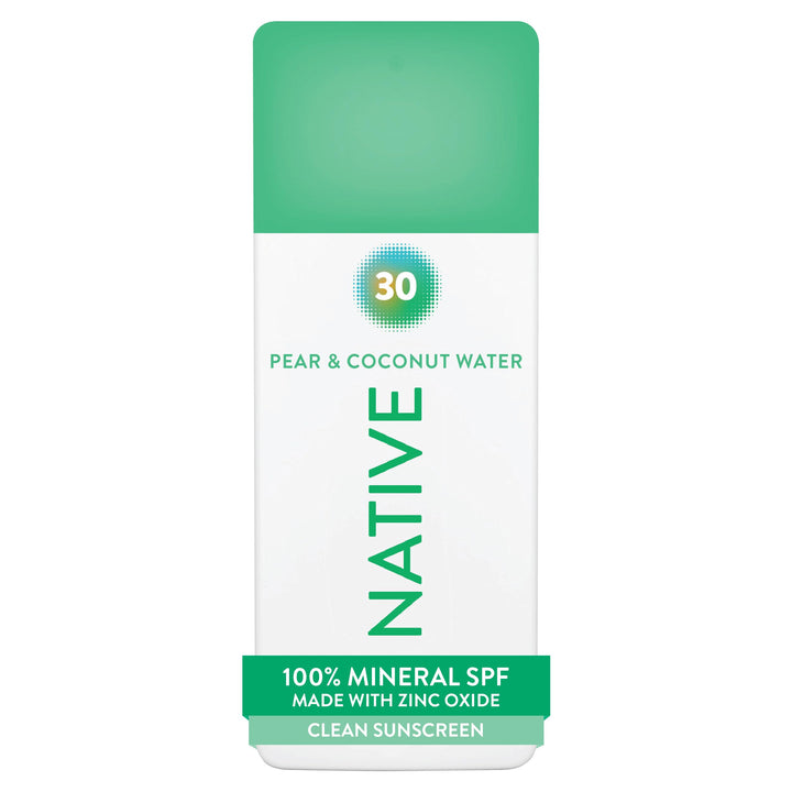 Native sunscreen front packaging showing SPF 30 and scent benefits