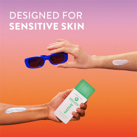 Native ingredient label close-up highlighting zinc oxide and skin-friendly formula
