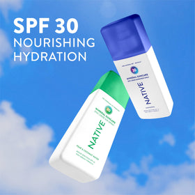 Native 7 oz bottle beside common items showing travel-friendly size
