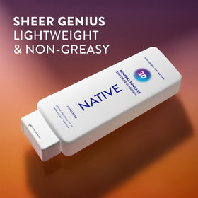Native sunscreen 7 oz tucked in beach bag for travel-ready convenience
