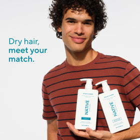 Native in-shower shot of product use illustrating easy rinse and hydration benefit