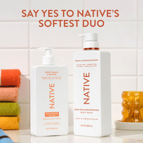Native award badge beside bottle signaling clean beauty recognition