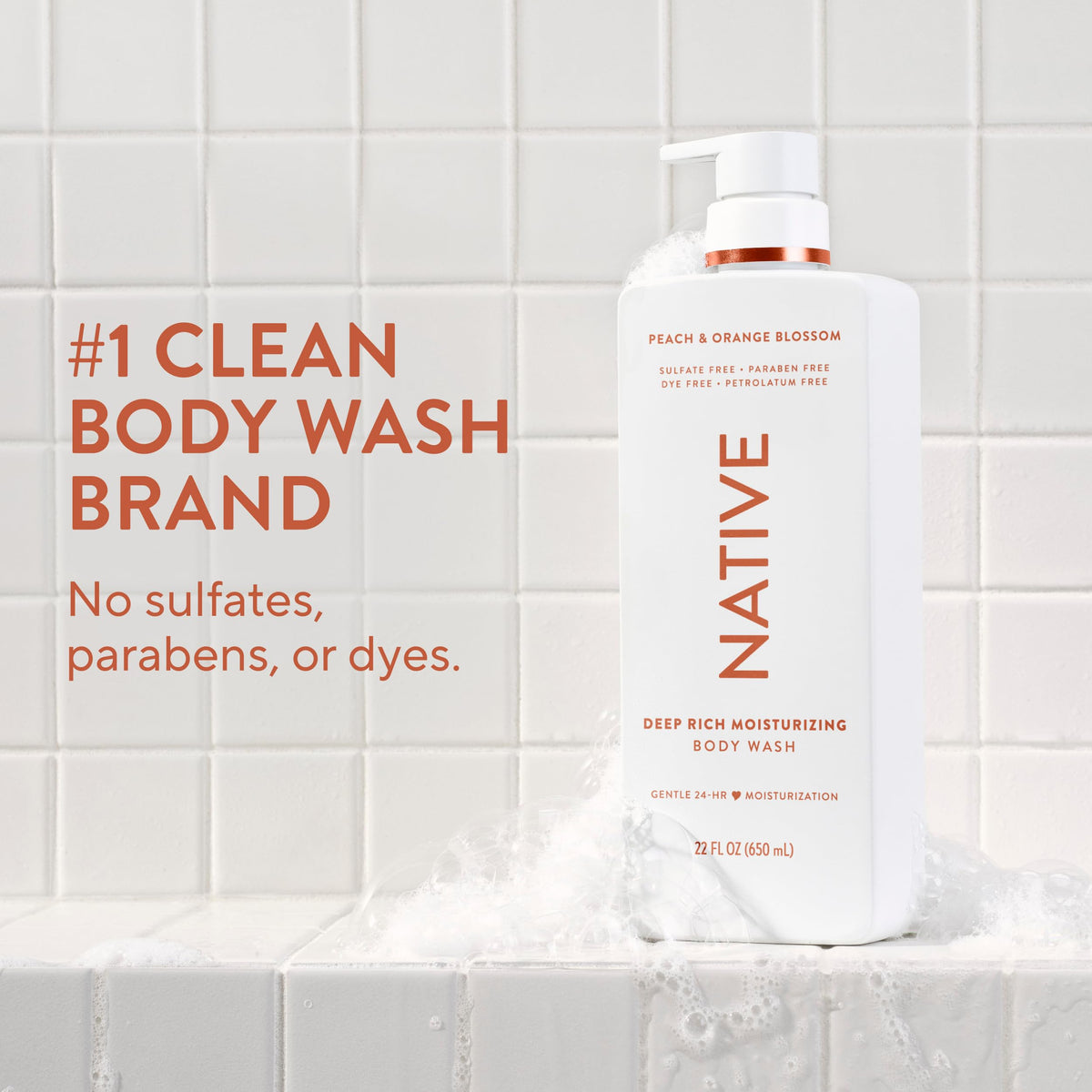 Native pump close-up highlighting easy dispensing and non-greasy hydration
