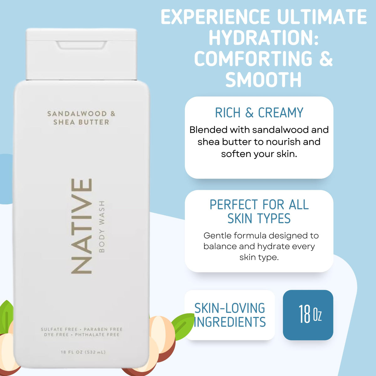 Native bottle used in shower scene illustrating easy pump use and refreshing scent benefit