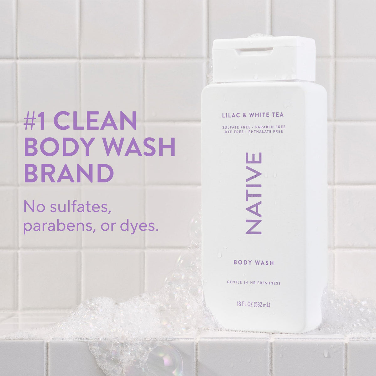 Native label and pump detail highlighting clean ingredients and vegan badge