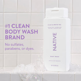 Native label and pump detail highlighting clean ingredients and vegan badge