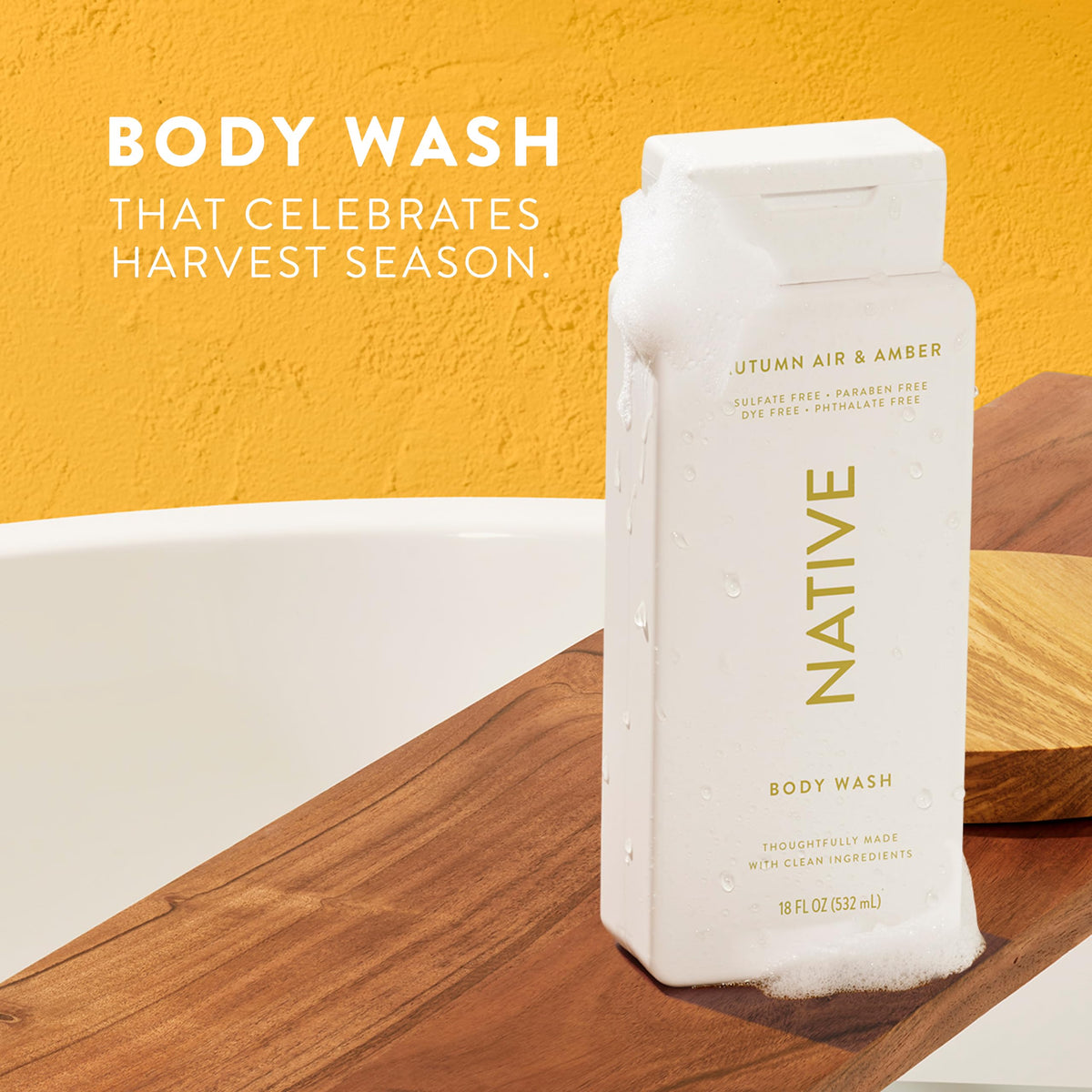 Native pump bottle closeup with readable label highlighting gentle ingredients benefit