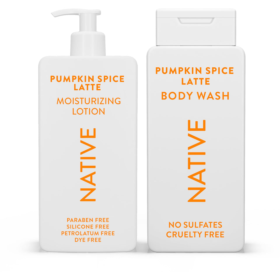 Native front packaging showing pumpkin spice latte scent and hydration benefits