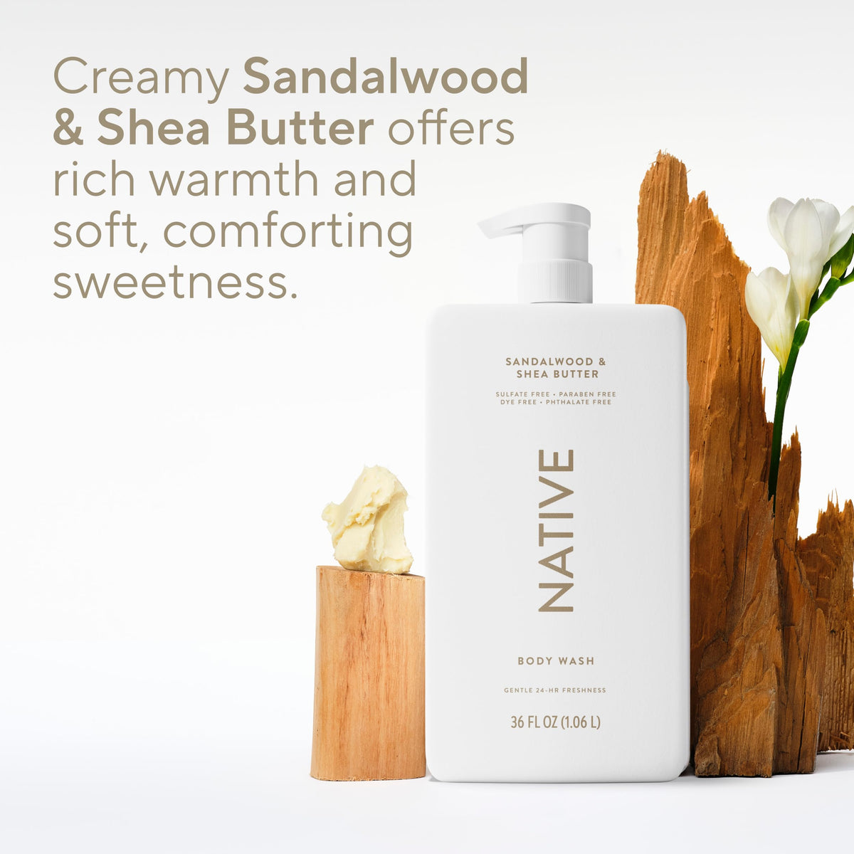 Native ingredient label close-up highlighting plant-based cleansers and clean benefit