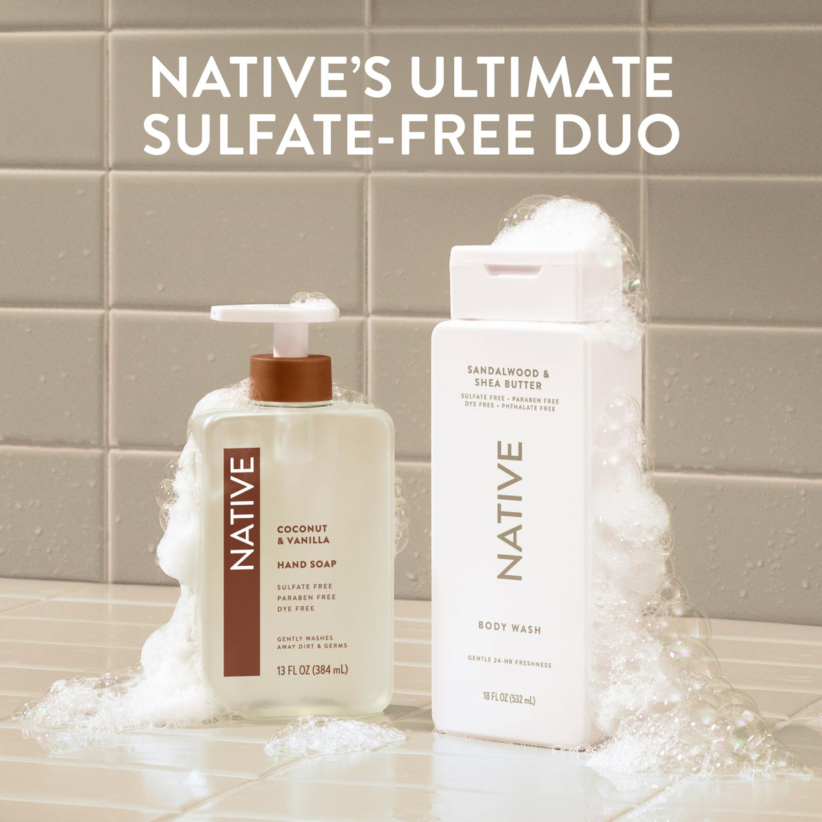 Native bottle with recyclable symbol emphasizing responsible packaging benefit