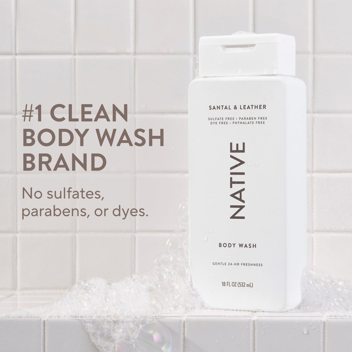 Native bottle pump dispensing body wash for easy controlled use and less waste