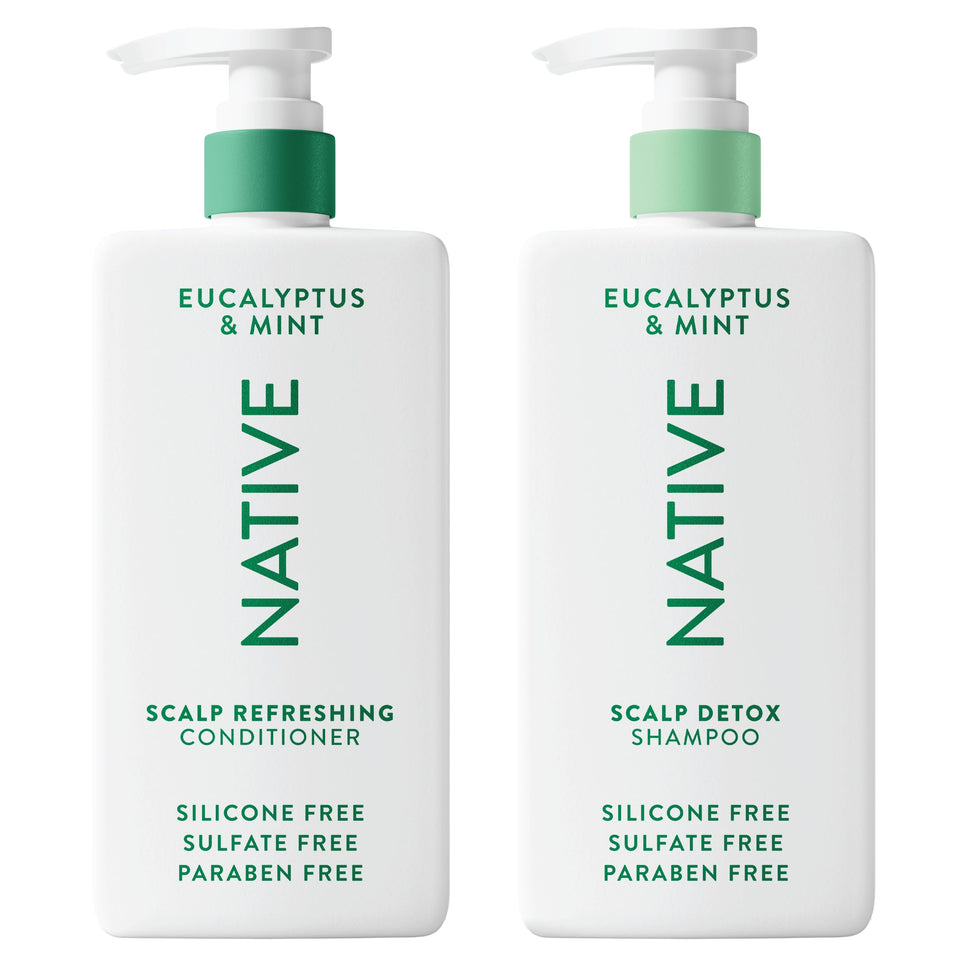 Native front packaging showing detox shampoo and conditioner and benefits