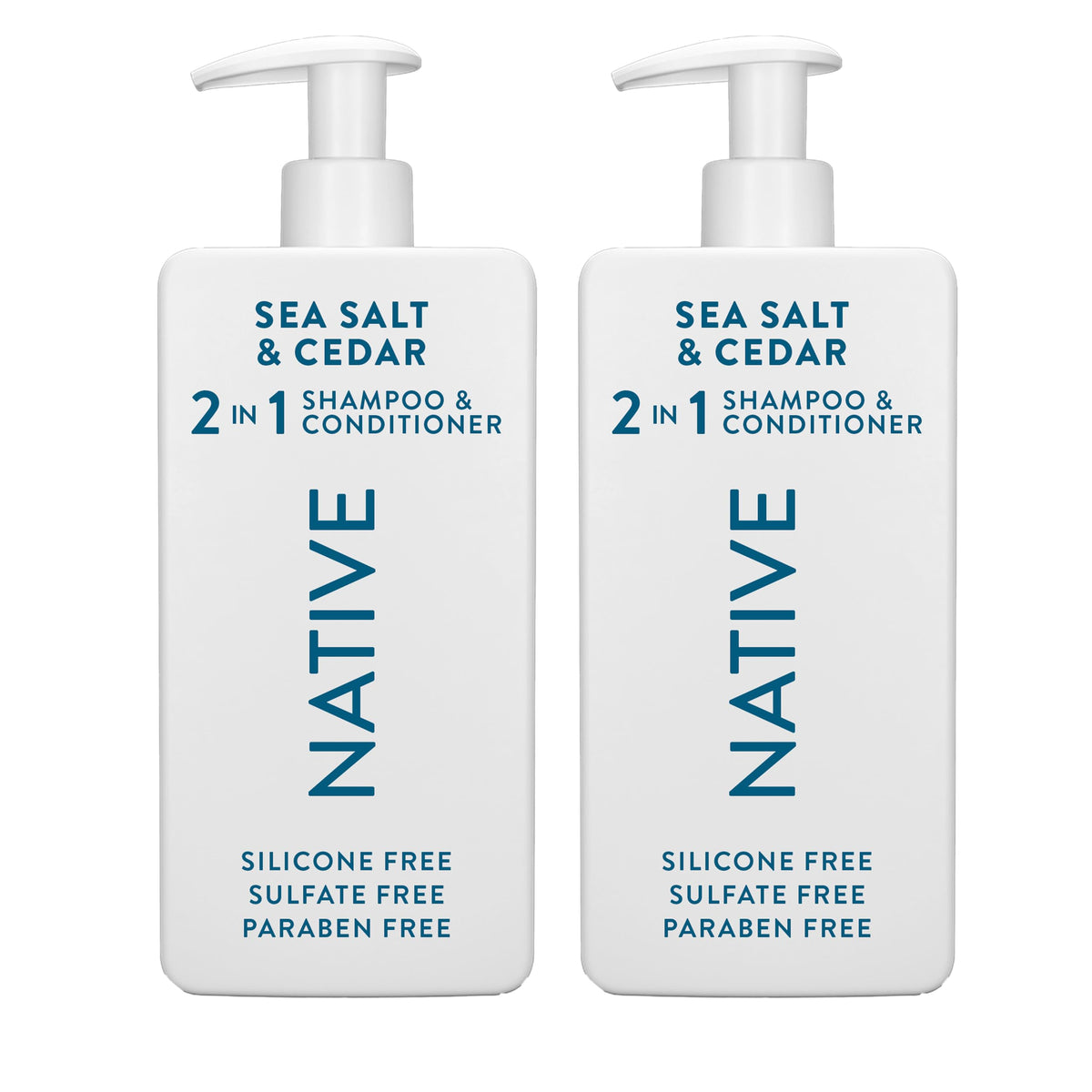 Native front bottle showing Sea Salt & Cedar 16.5 fl oz and easy pump