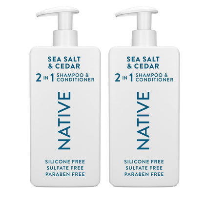 Native front bottle showing Sea Salt & Cedar 16.5 fl oz and easy pump