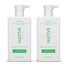 Native front packaging showing two unscented 12 fl oz bottles and clear benefits