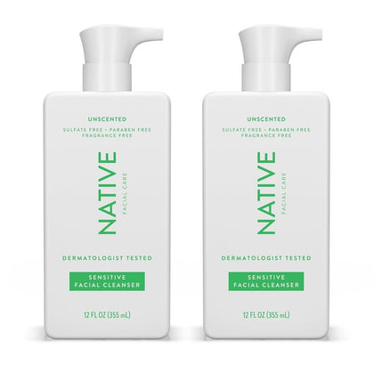 Native front packaging showing two unscented 12 fl oz bottles and clear benefits