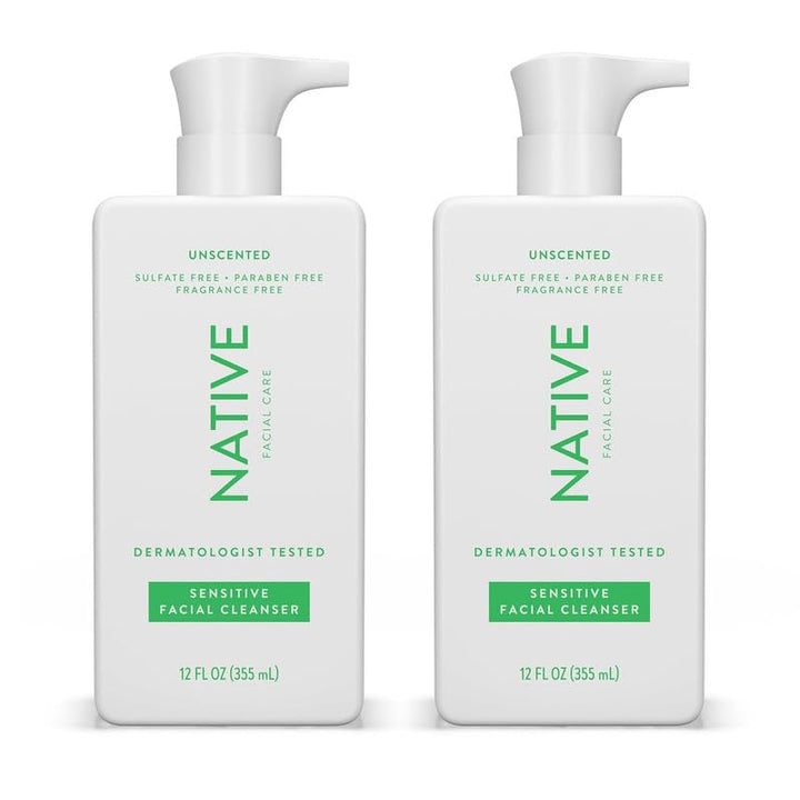 Native front packaging showing two unscented 12 fl oz bottles and clear benefits