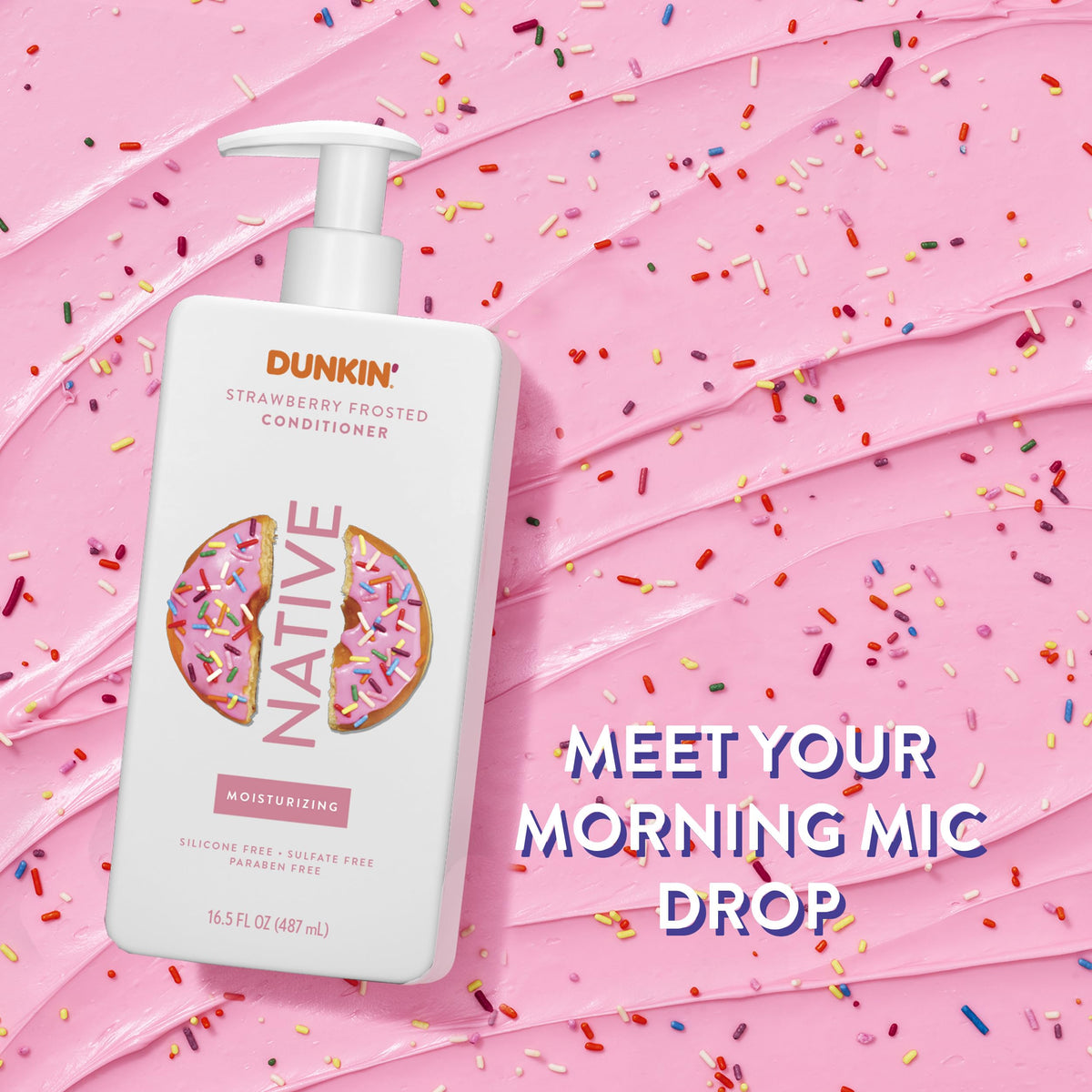 Native Strawberry Frosted close on pump and label highlighting clean-ingredient benefit
